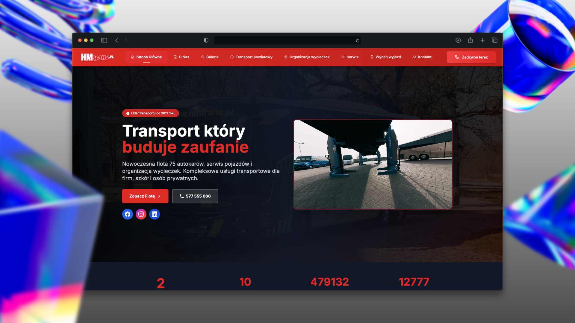 Prosta strona landing page z panelem administratora dla HMTrans.pl